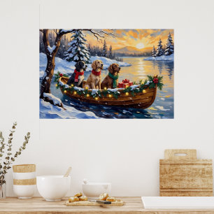 Póster Setter Inglés Navidad Barco Fiesta