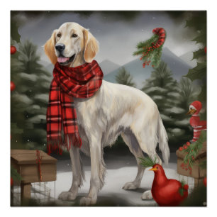 Póster Setter Inglés Perro en Navidad Nieve