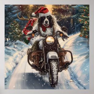Póster Setter Inglés Perro Montando Motocicleta Navidad