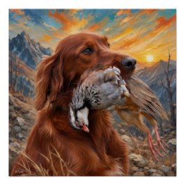 Póster Setter Irlandés con Perdiz Chukar ,Arte