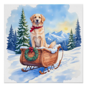 Póster Setter Irlandés Disfrutando del Trineo de Navidad 
