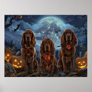 Póster Setter Rojo Irlandés Halloween Espeluznante