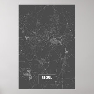 Póster Seul, Corea del Sur (blanca en negro)