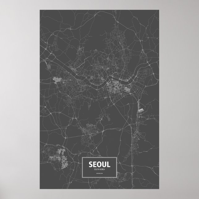Póster Seúl, Corea del Sur (blanco sobre negro) (Frente)