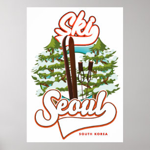Póster Seúl Corea del Sur Esquí logo