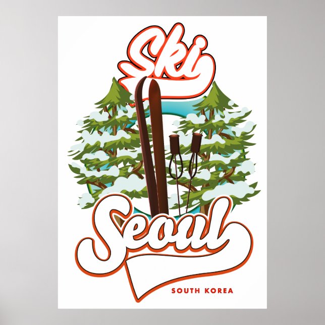 Póster Seúl Corea del Sur Esquí logo (Frente)