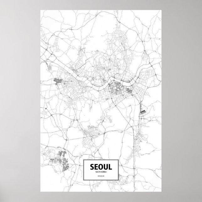 Póster Seúl, Corea del Sur (negro sobre blanco) (Frente)