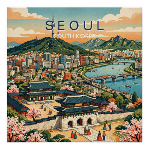 Póster Seúl Corea del Sur Viaje Arte Vintage