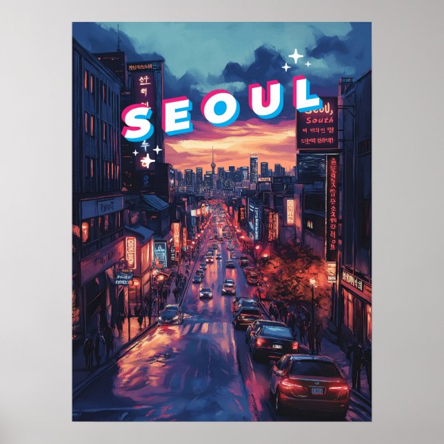 Póster Seúl Sunset: Vibrante viaje por el paisaje urbano (Frente)