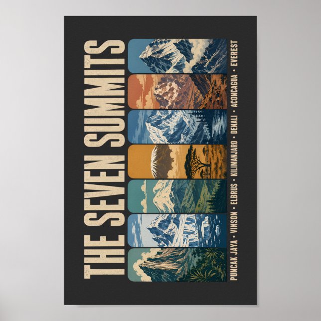Póster Seven Summits Mountain Landmarks Illustration (Frente)