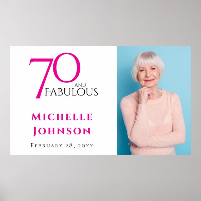 Póster Seventy and Fabulous Minimal Pink 70th Birthday (Frente)
