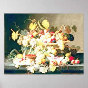 Póster Severin Roesen - Vida fija con fruta