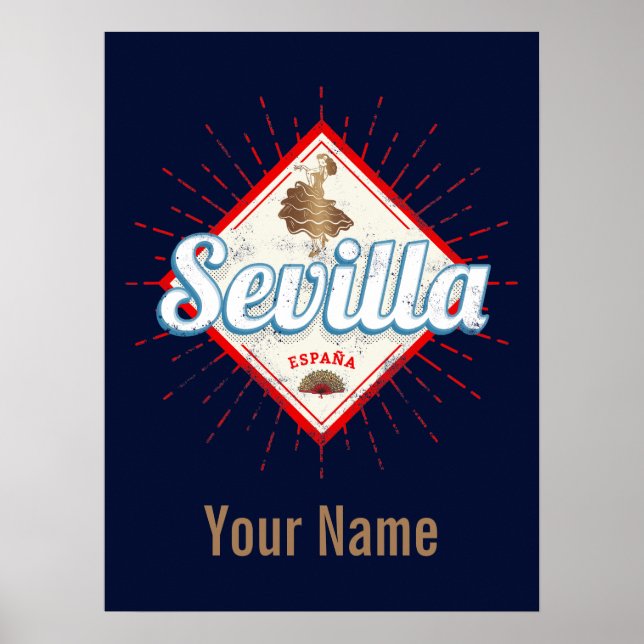 Póster Sevilla Andalucía España Retro Flamenco (Frente)