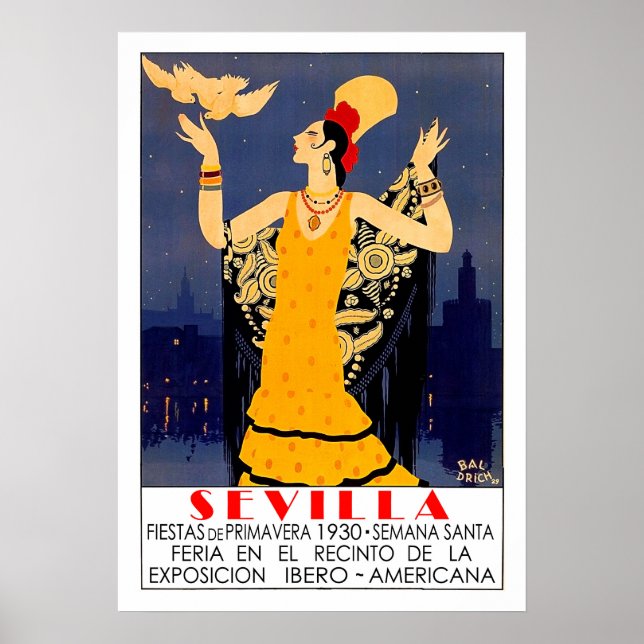 Póster Sevilla, ciudad, España, turismo promocional vinta (Frente)