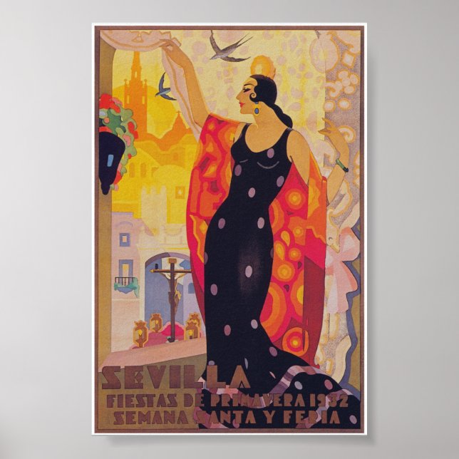 Póster Sevilla España 1932 Festival de Primavera Viajes d (Frente)