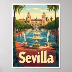 Póster Sevilla España Ilustracion de Viajes Vintage