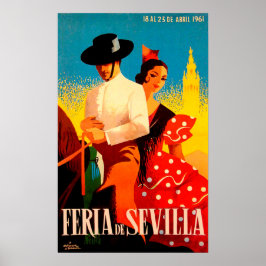 Póster Sevilla, España, pareja a caballo, viaje vintage