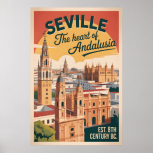 Póster Sevilla España Retiro Silueta Urbana Viaje