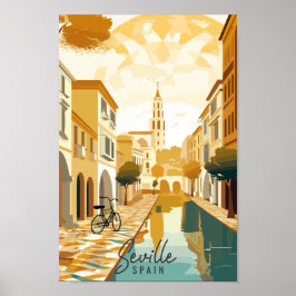 Póster Sevilla España vintage lugar de viaje ilustracion