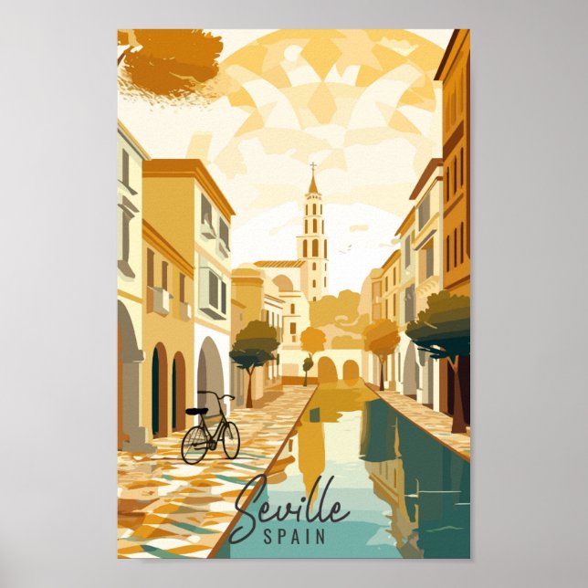 Póster Sevilla España vintage lugar de viaje ilustracion (Frente)