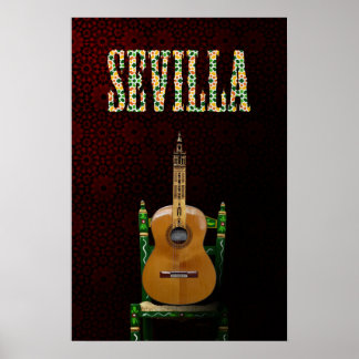 Póster SEVILLA. Guitarra flamenca con Giralda de Sevilla.