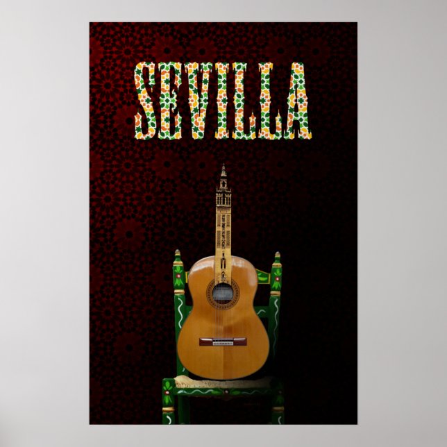 Póster SEVILLA. Guitarra flamenca con Giralda de Sevilla. (Frente)