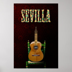 Póster SEVILLA. Guitarra flamenca con Giralda de Sevilla.