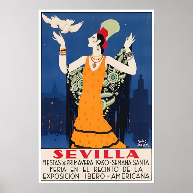 Póster Seville Print Spain Travel Poster Spanish Art (Frente)