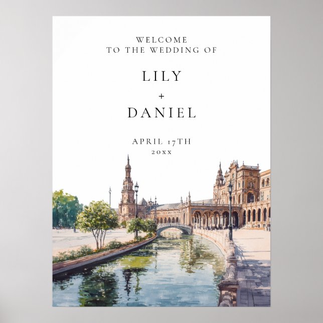 Póster Seville Spain Wedding Welcome Sign (Frente)