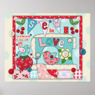 Póster "Sew en amor" Inspirador masticando Poster temátic