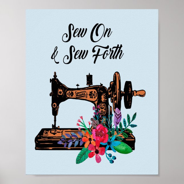Póster Sew On Vintage Sewing Machine & Floral (Frente)