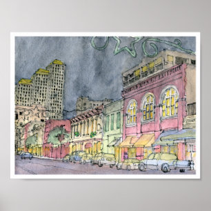 Póster Sexta calle que parece del oeste, Austin, Tejas