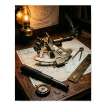 Sextante de latón antiguo y escritorio de navegaci