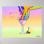 PÓSTER SEXTIES POP ART STYLE MARTINI<br><div class="desc">El Martini va Pop Art con arte pop estilo retro el vidrio martini solamente rebosa de floridos y coloridos gráficos al estilo de los años 60 ala el estilo personalizado del Submarino Amarillo. Un martini contemporáneo consigue un pequeño remake florido y algunas divertidas jardineras surgen para crear una divertida obra...</div>