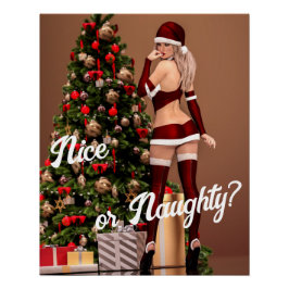 Póster Sexy Santa Chica cerca del árbol de Navidad