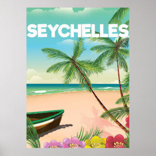 Póster Seychelles beach travel poster