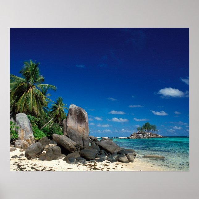 Póster Seychelles, la isla Mahe, la playa Anse Royale. (Frente)