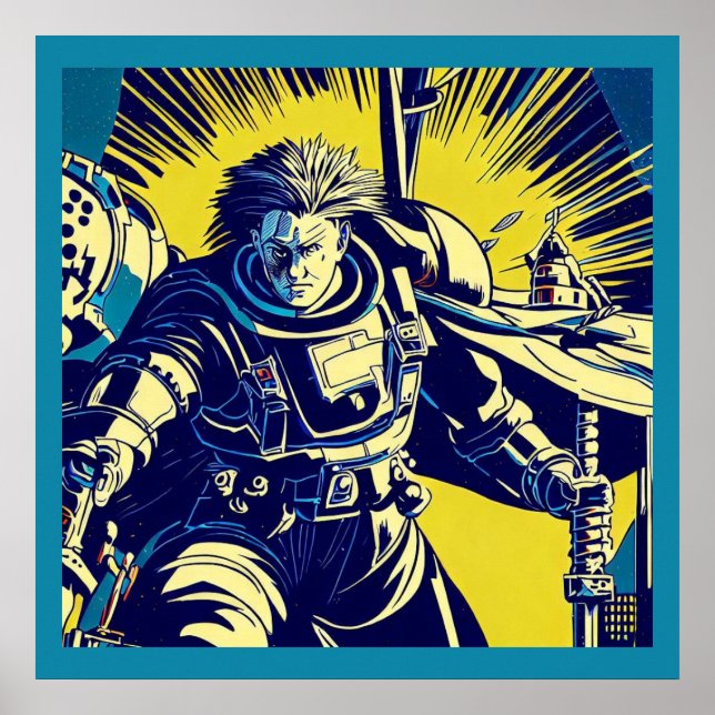 Póster SF - Anime Hero Woodcut 1 (Frente)