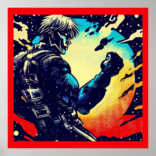 Póster SF - Anime Hero Woodcut 2 (Frente)
