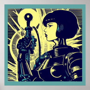 Póster SF - Anime Hero Woodcut 3