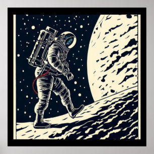 Póster SF - Astronauta en Spacewalk Woodcut 1