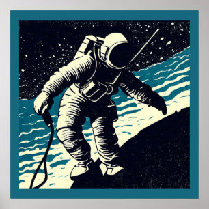 Póster SF - Astronauta en Spacewalk Woodcut 2