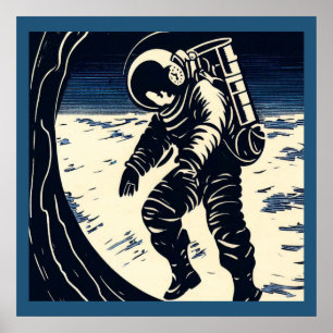 Póster SF - Astronauta en Spacewalk Woodcut 3