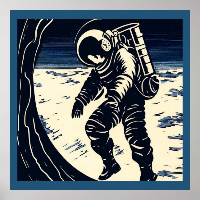 Póster SF - Astronauta en Spacewalk Woodcut 3 (Frente)