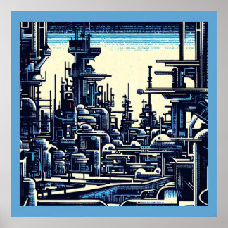 Póster SF Futurista City Woodcut 4
