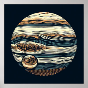Póster SF Jupiter Woodcut 4