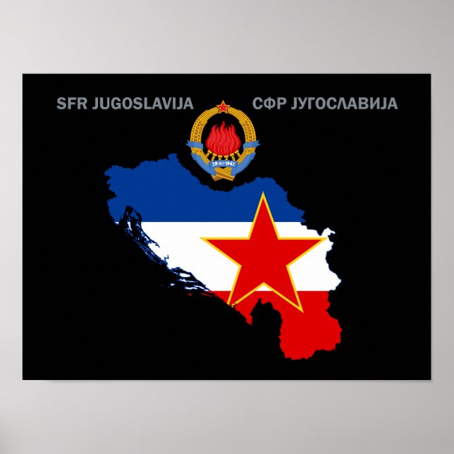 Póster SFR Yugoslavia - Mapa - Emblema - Bandera (Frente)