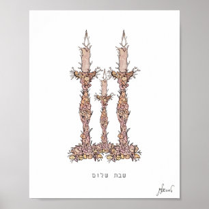 Póster Shabbat Candles Floral