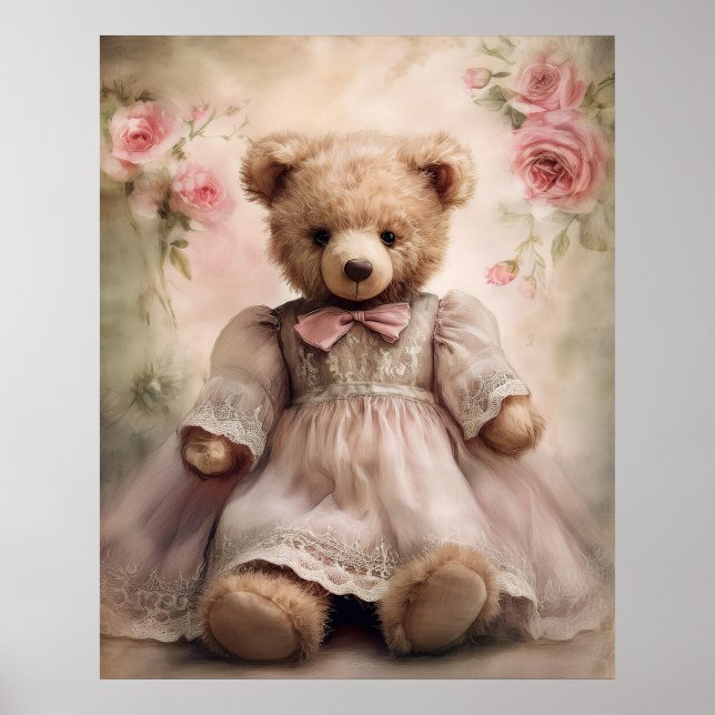 Póster Shabby Chic Antique Teddy Chica (Frente)