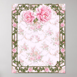Póster Shabby Chic Bonito Peonies